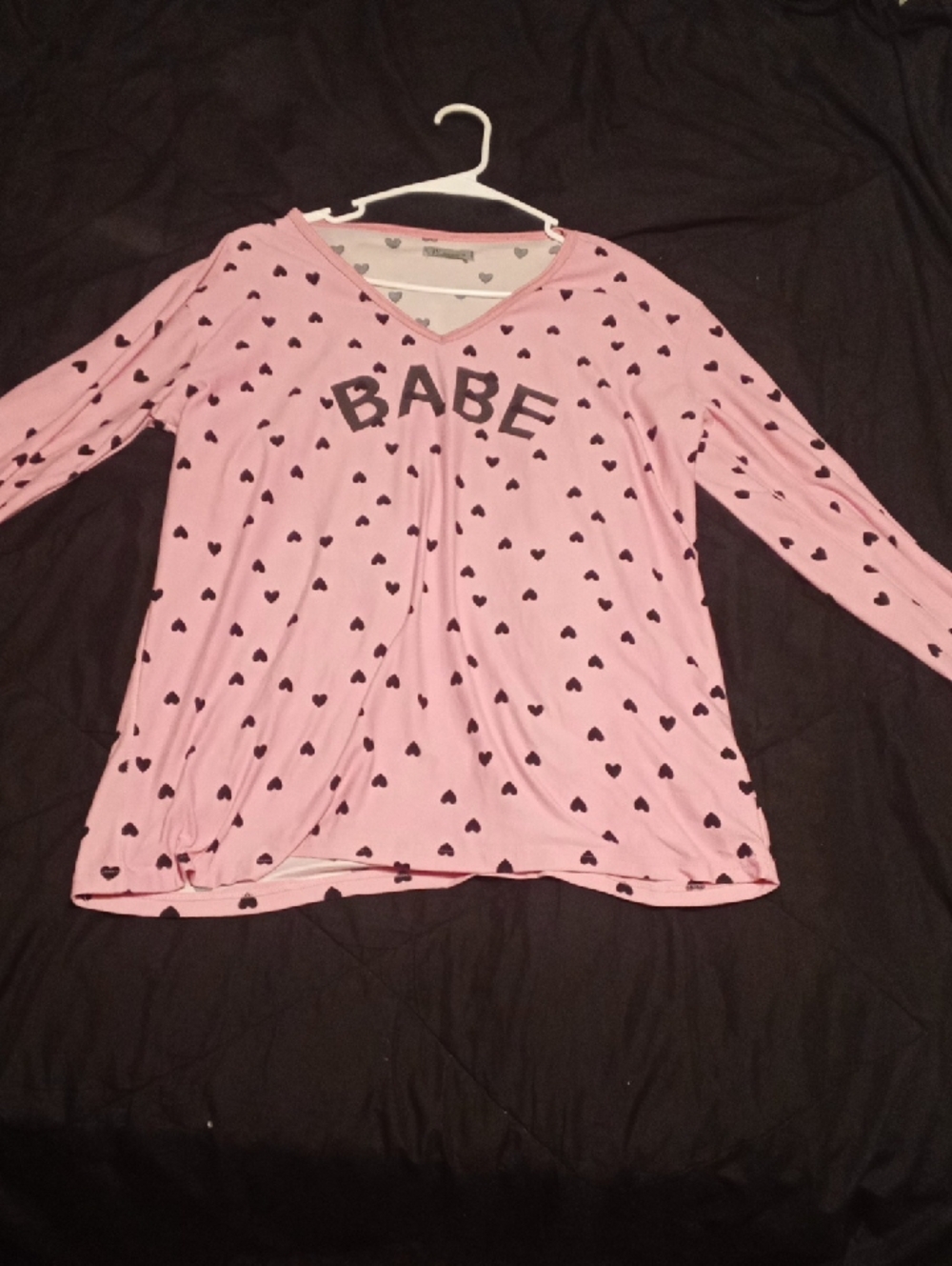 Joan Vass Pink and Black Heart Print Long Sleeve Top
